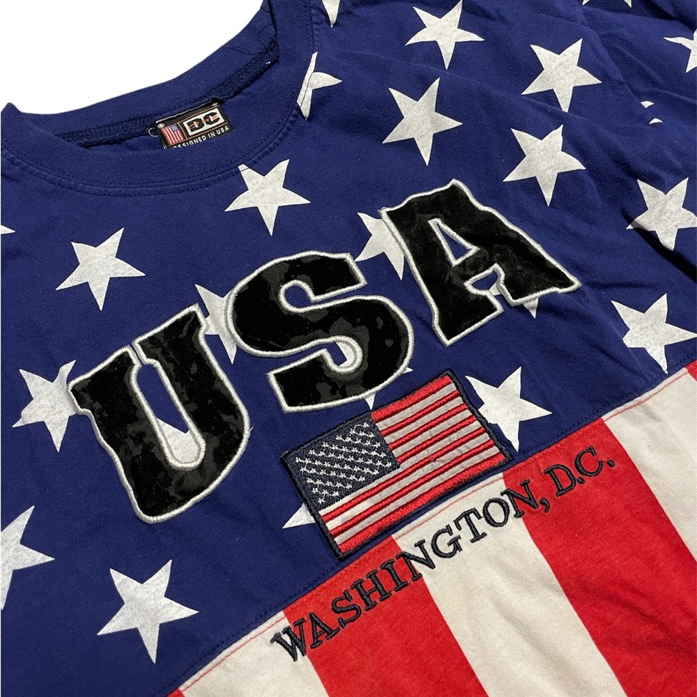 Vintage USA American Flag Washington DC 4th of July T-Shirt Double Sided Graphic - Picture 5 of 6
